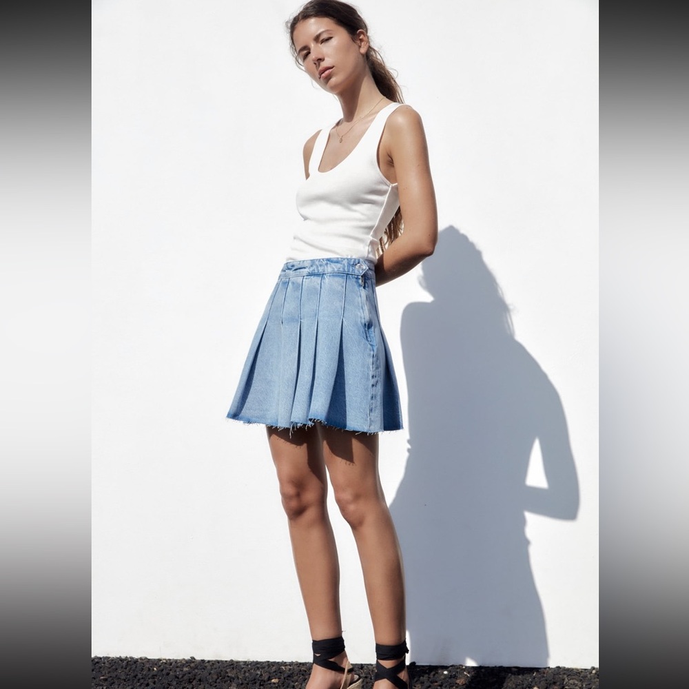 Zara pleated denim skirt
